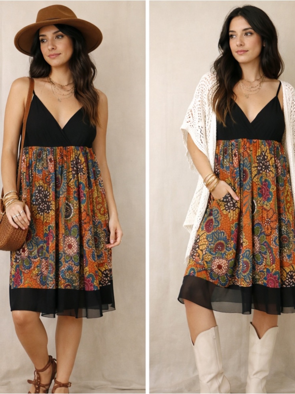 London Times Black Bodice Floral Midi Dress